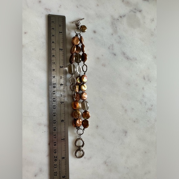 Silpada Sterling Silver Coin Copper Pearl & Smokey Quartz Beaded Bracelet - Picture 6 of 7